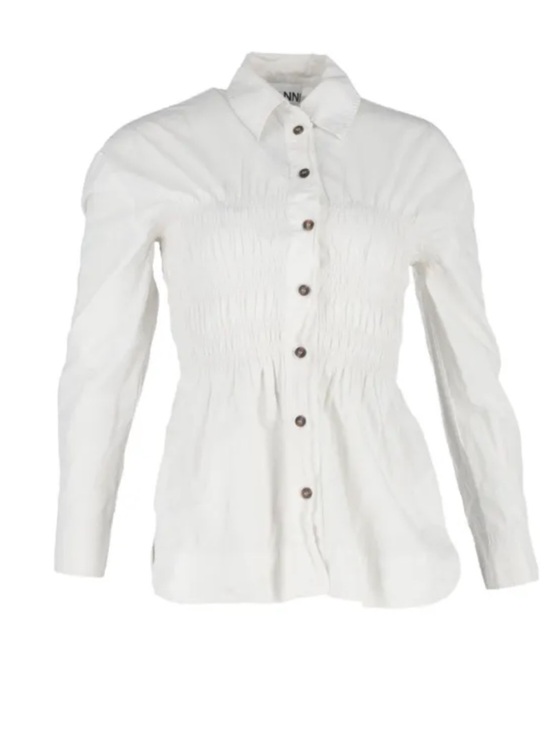 Ganni Tops - GANNI Shirred Cotton Poplin Blouse in White